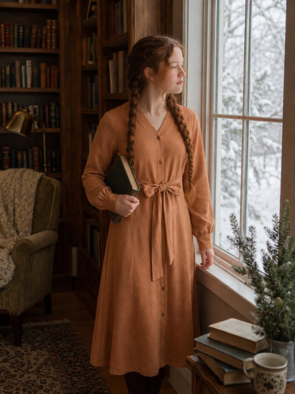 Eliza J Caramel Puff Sleeve Sweater Dress